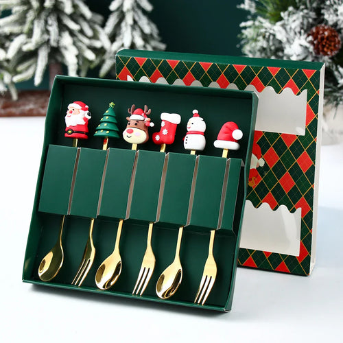 Luxury Christmas Cutlery Set – Gold Fork and Spoon with Santa Design