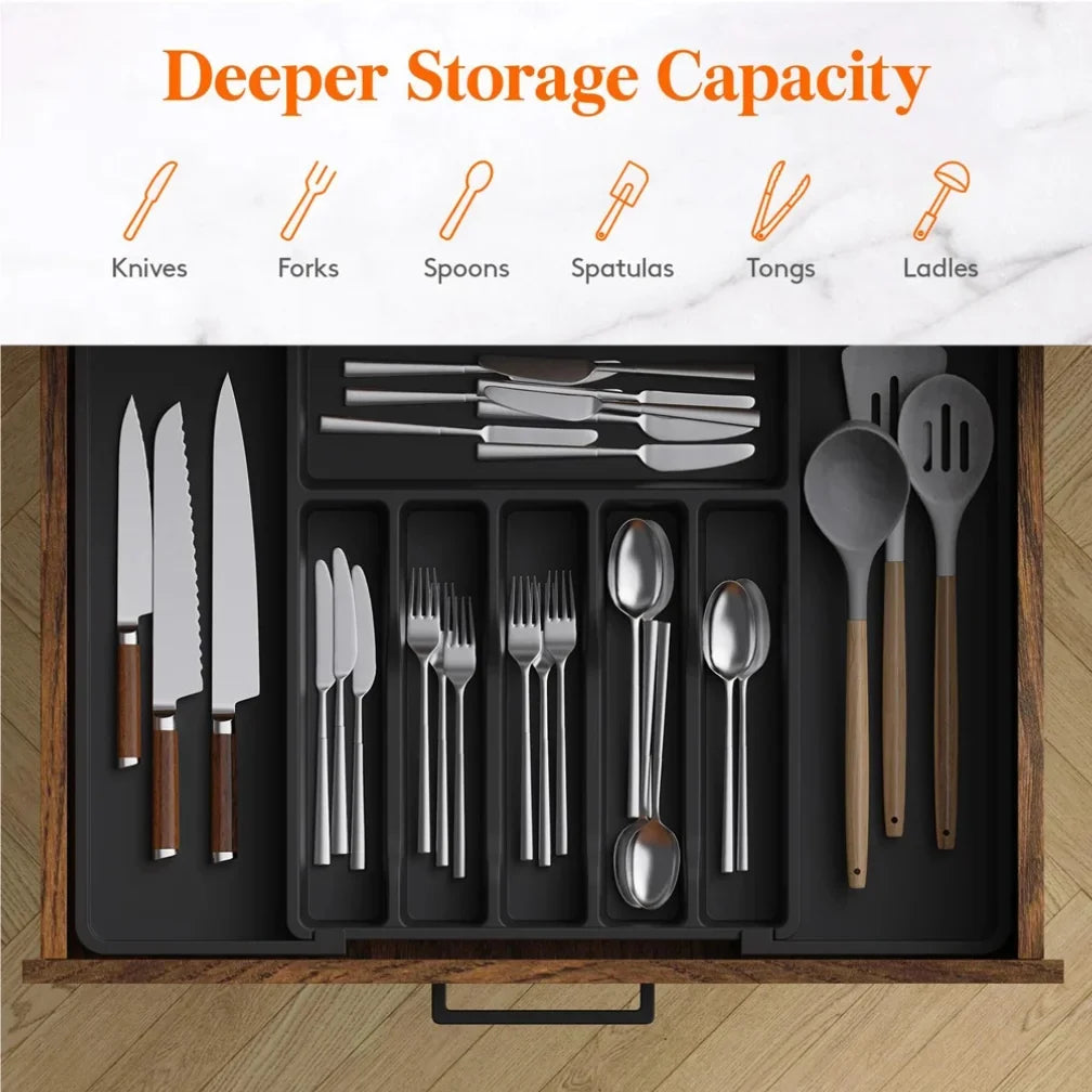 Plastic Storage Tray with 8 Compartments for Kitchen Drawer Organization