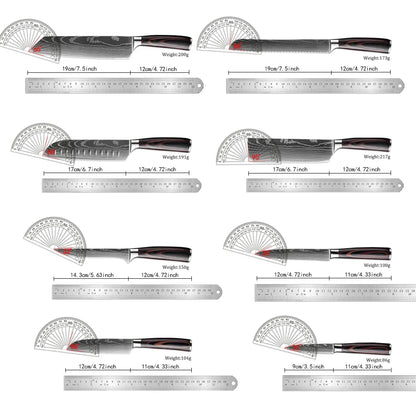 Kitchen Knife Collection - 1-9 Pieces Stainless Steel Chef, Santoku & Fruit Knives with Ergonomic Pakkawood Grip