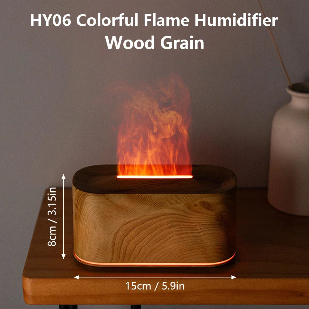 Ultrasonic Humidifier with LED Flame Effect, Timer & Auto Shut-Off - USB 5V Aromatherapy Diffuser