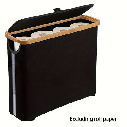 Foldable Bamboo Bathroom Organizer with Basket | Toilet Paper Holder