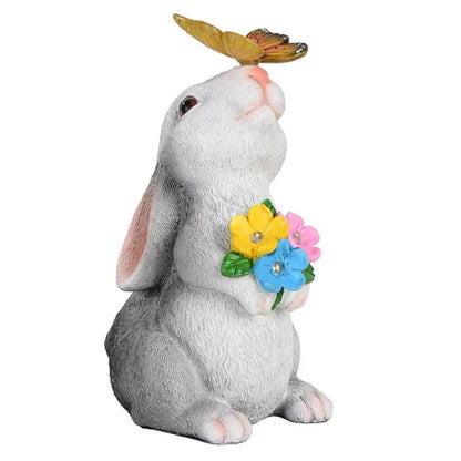 Solar Garden Bunny Statue with LED Butterfly | Waterproof Plastic