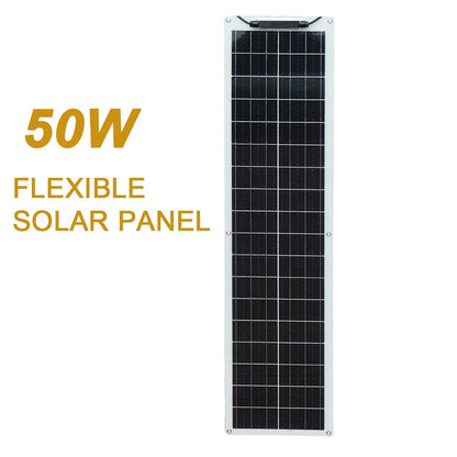 Flexible 50W Solar Panel - Lightweight, Weatherproof for Camping, Boats & Outdoors