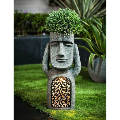 Solar Flower Pot with LED Light – 3D Face Design, Weatherproof for Garden & Patio