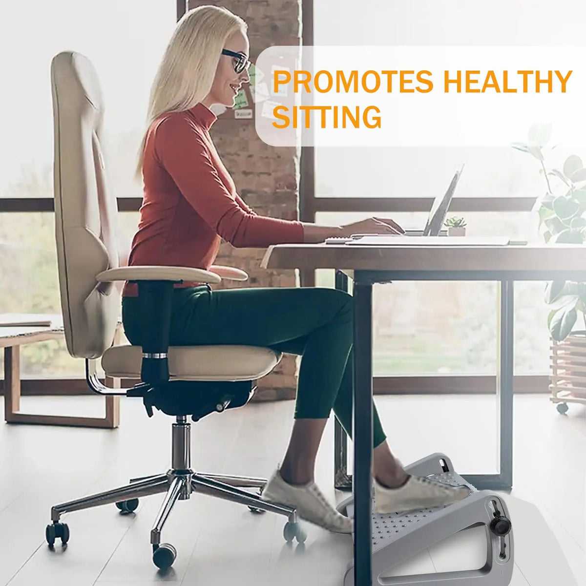 Under Desk Footrest with Massage Rollers – 6 Adjustable Heights & Tilted Design