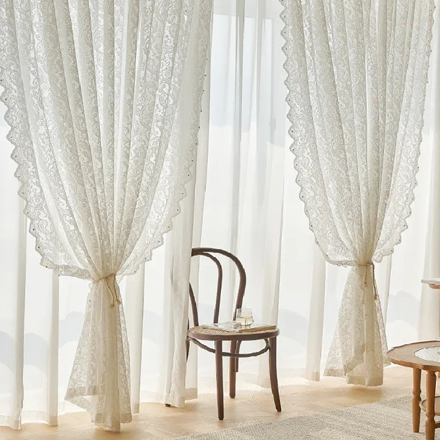 Elegant Lace Drapery with Decorative Beaded Edge