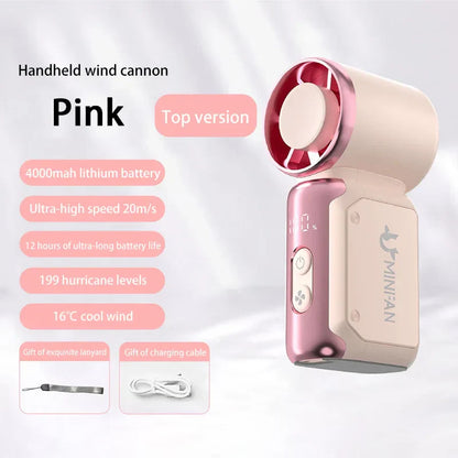 Portable USB-C Handheld Fan with 199 Speed Settings and 4000mAh Battery