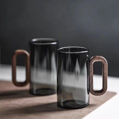 Glass Mug with Rustic Wooden Handle