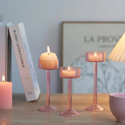 Elegant Glass Tealight Candle Holders - Set of 3