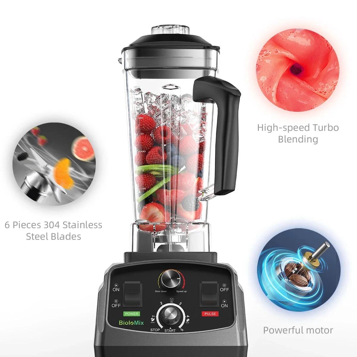 High-Power 2200W Blender with 2L Jar, 6-Blade Design, Timer, Ice Crusher