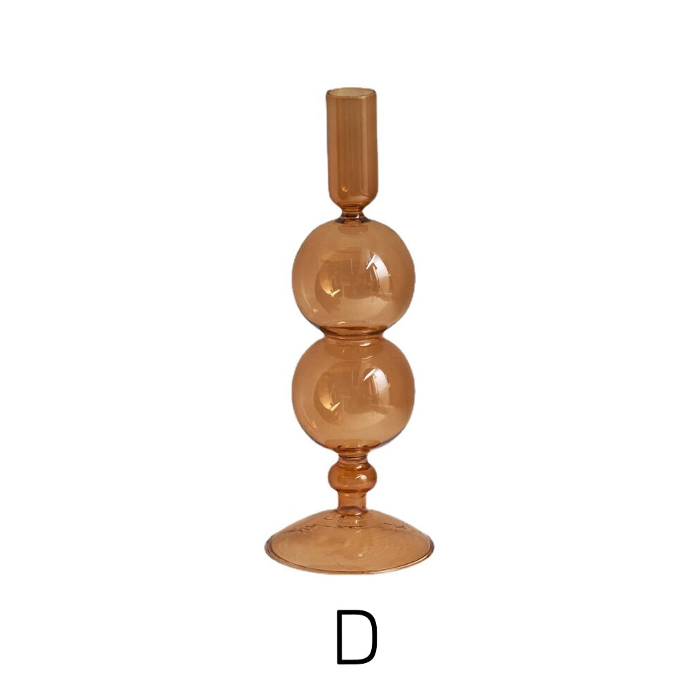 Contemporary Glass Candle Holder in Amber Color