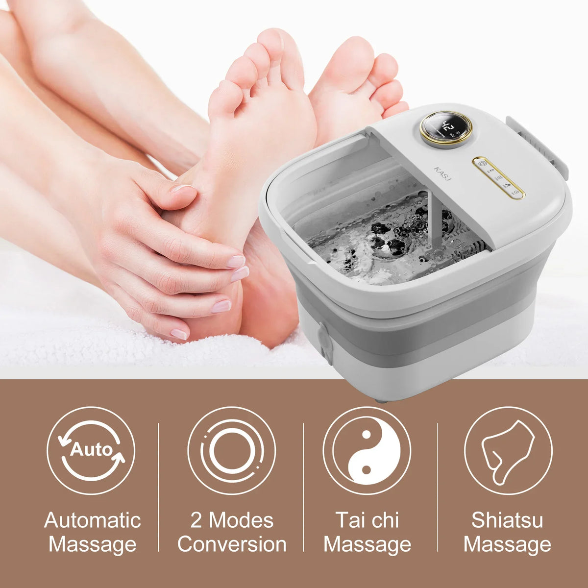 Foldable Foot Spa Massager with Heat, Bubbles, 4 Rollers & Timer