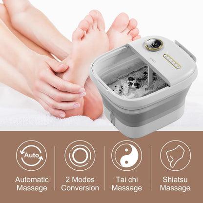 Foldable Foot Spa Massager with Heat, Bubbles, 4 Rollers & Timer