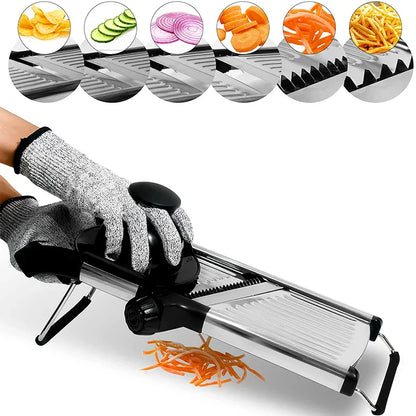 Adjustable Vegetable and Fruit Mandoline with Stainless Steel Blades