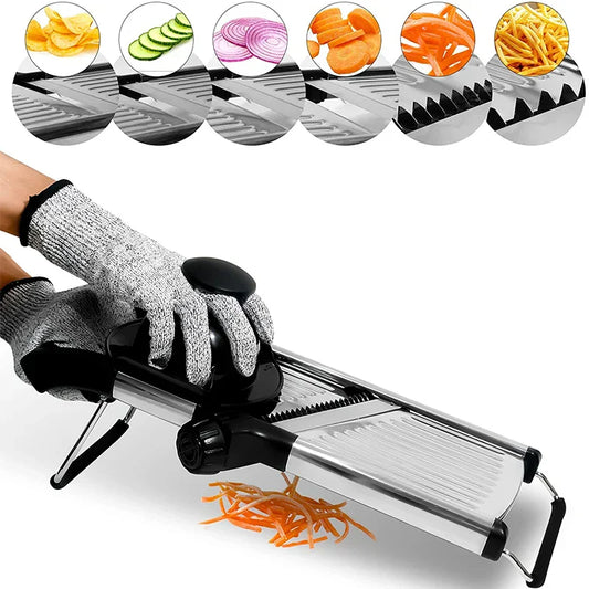 Adjustable Vegetable and Fruit Mandoline with Stainless Steel Blades