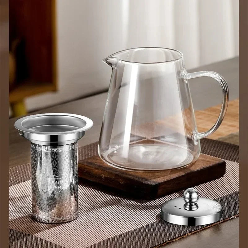 Heat-Resistant Glass Teapot 450ml-950ml with Stainless Steel Infuser for Kung Fu Tea, Puer and Oolong