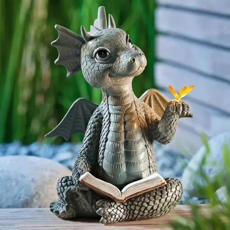 Resin Dragon Garden Statue | Gothic Fantasy Sculpture | Outdoor Decor