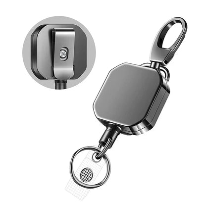 Retractable Keychain with Steel Cord and Metal Carabiner – 71.8 cm Safety Reel