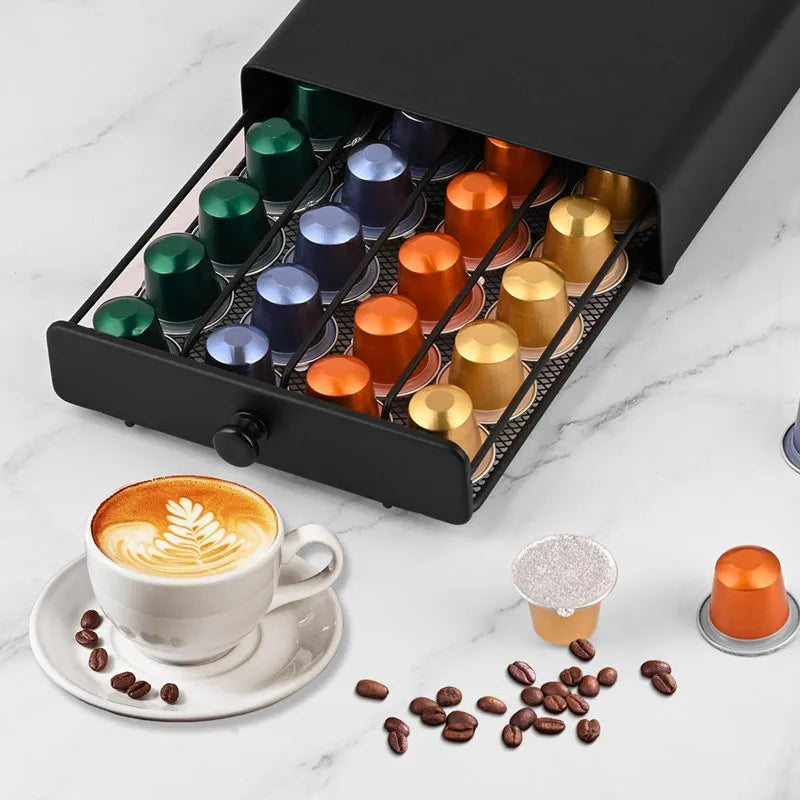 Under-Machine Coffee Pod Organizer for 40 Nespresso Original Capsules - Steel Frame, Mesh Base & Non-Slip Pads