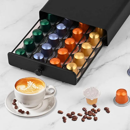 Under-Machine Coffee Pod Organizer for 40 Nespresso Original Capsules - Steel Frame, Mesh Base & Non-Slip Pads
