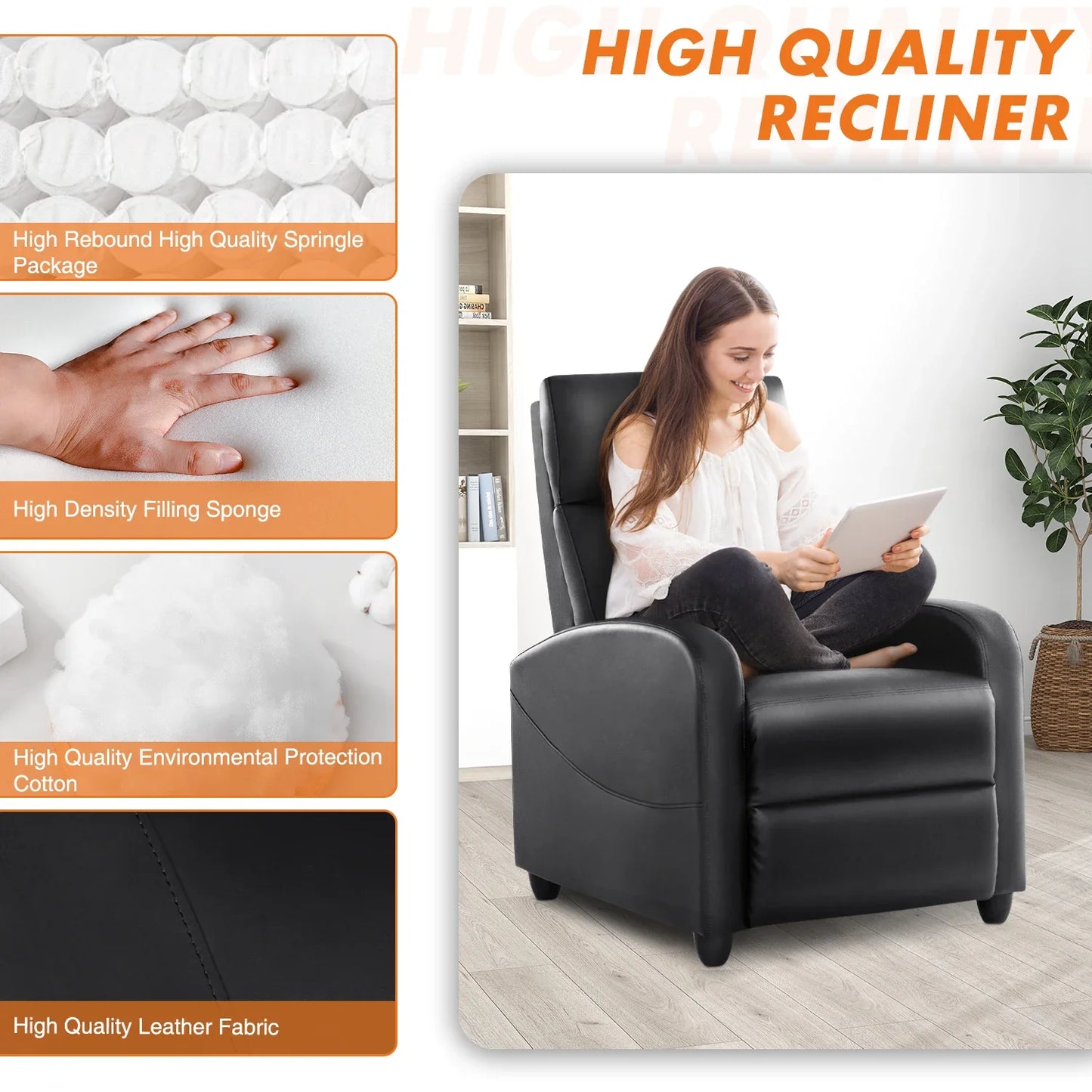 Reclining Massage Chair with Dual Lumbar Support | 8 Settings, 3 Levels, 90°–160° Angle, Footrest & 275 lb Weight Limit
