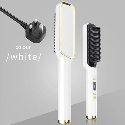 Hair Straightening Brush with LED Temperature Display & Anti-Scald Protection | 360° Rotating Cable