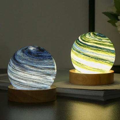 Atmospheric Night Lamp with 3D Crystal Planet Design