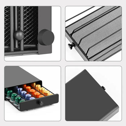 Under-Machine Coffee Pod Organizer for 40 Nespresso Original Capsules - Steel Frame, Mesh Base & Non-Slip Pads