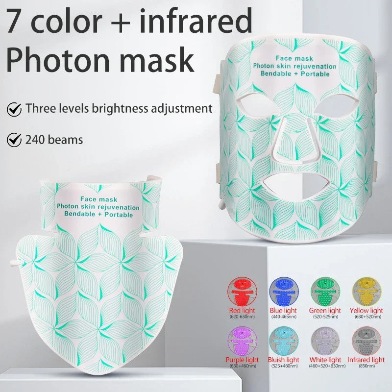 Rechargeable Silicone Skincare Mask for Face and Neck – 8-Color LED with Timer