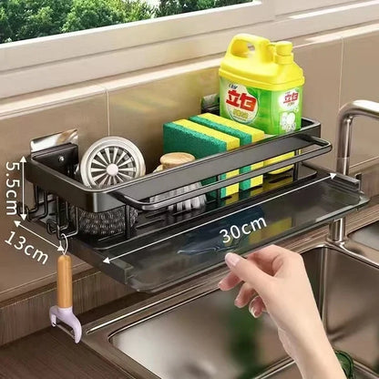 Self-Emptying Sink Shelf in Aluminum – No Drilling Kitchen Organizer