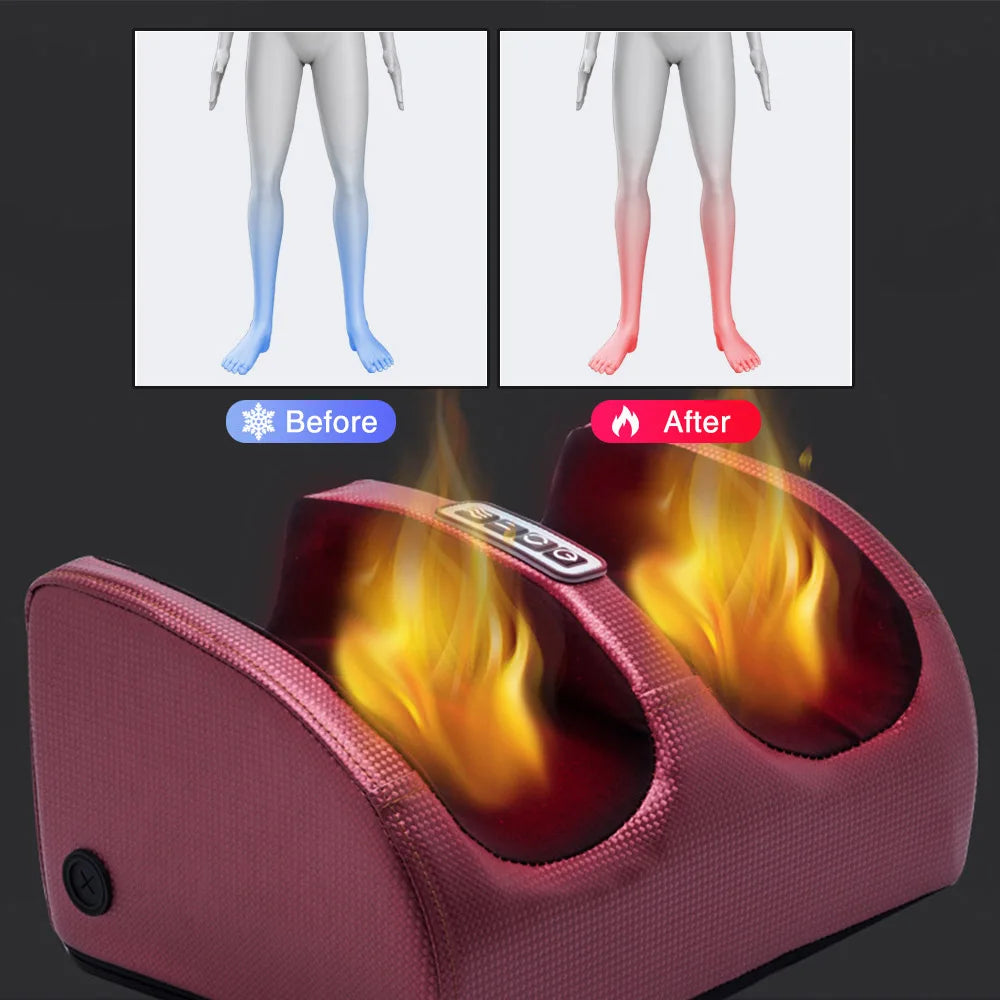 Foot Massager with Heat – 12 Kneading Nodes, Dual Rotation, 3 Intensities, 15-Minute Timer
