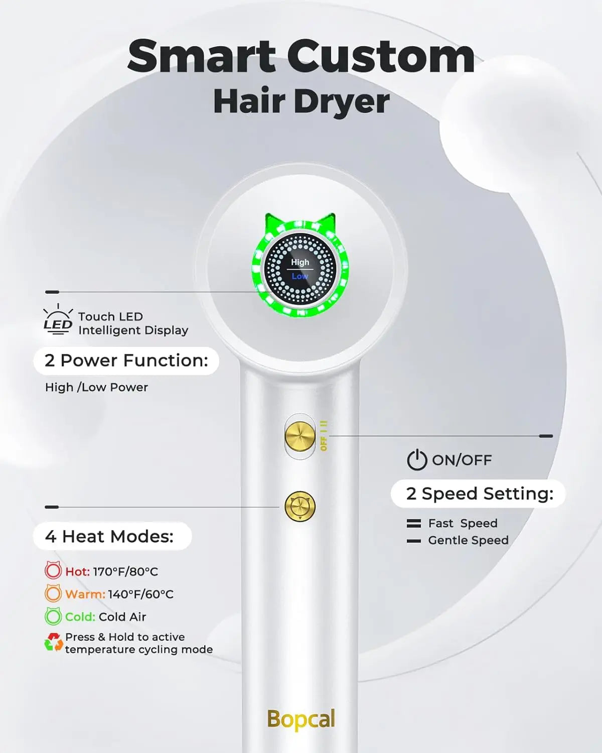 Lightweight Ionic Hair Dryer with 200 Million Negative Ions, 16 Settings, LED & Smart Temperature Control, 110,000 RPM