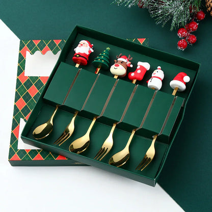 Luxury Christmas Cutlery Set – Gold Fork and Spoon with Santa Design