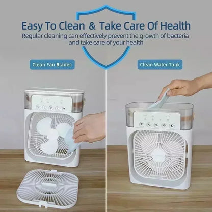 Portable 3-in-1 Air Conditioner Fan – Mini Cooler with LED Light, Humidifier, Adjustable Air for Home & Office