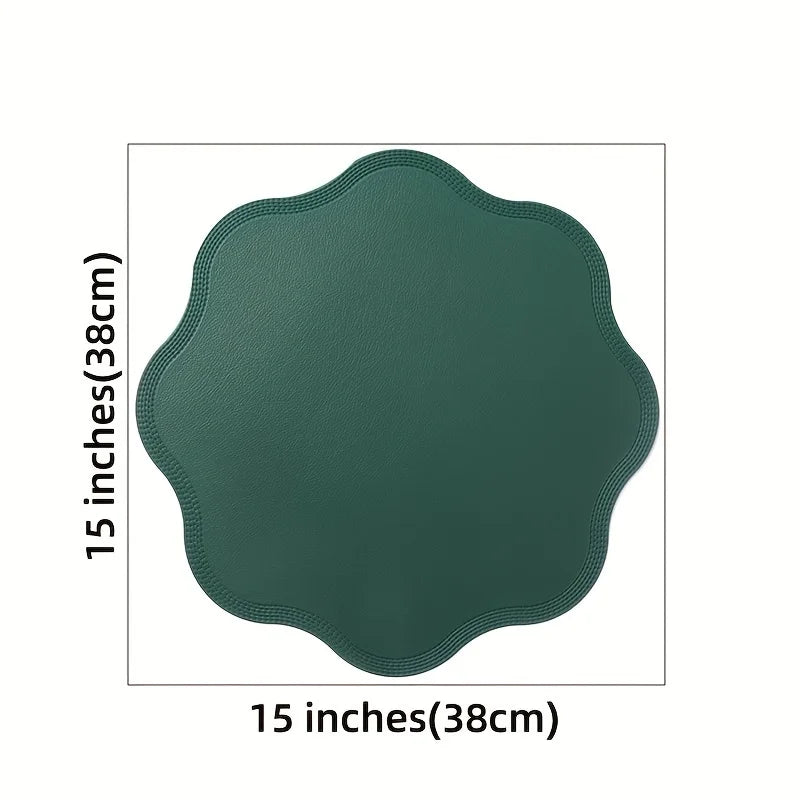 Waterproof Embossed Placemats - Round Faux Leather Dining Set