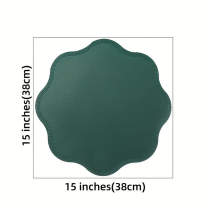 Waterproof Embossed Placemats - Round Faux Leather Dining Set