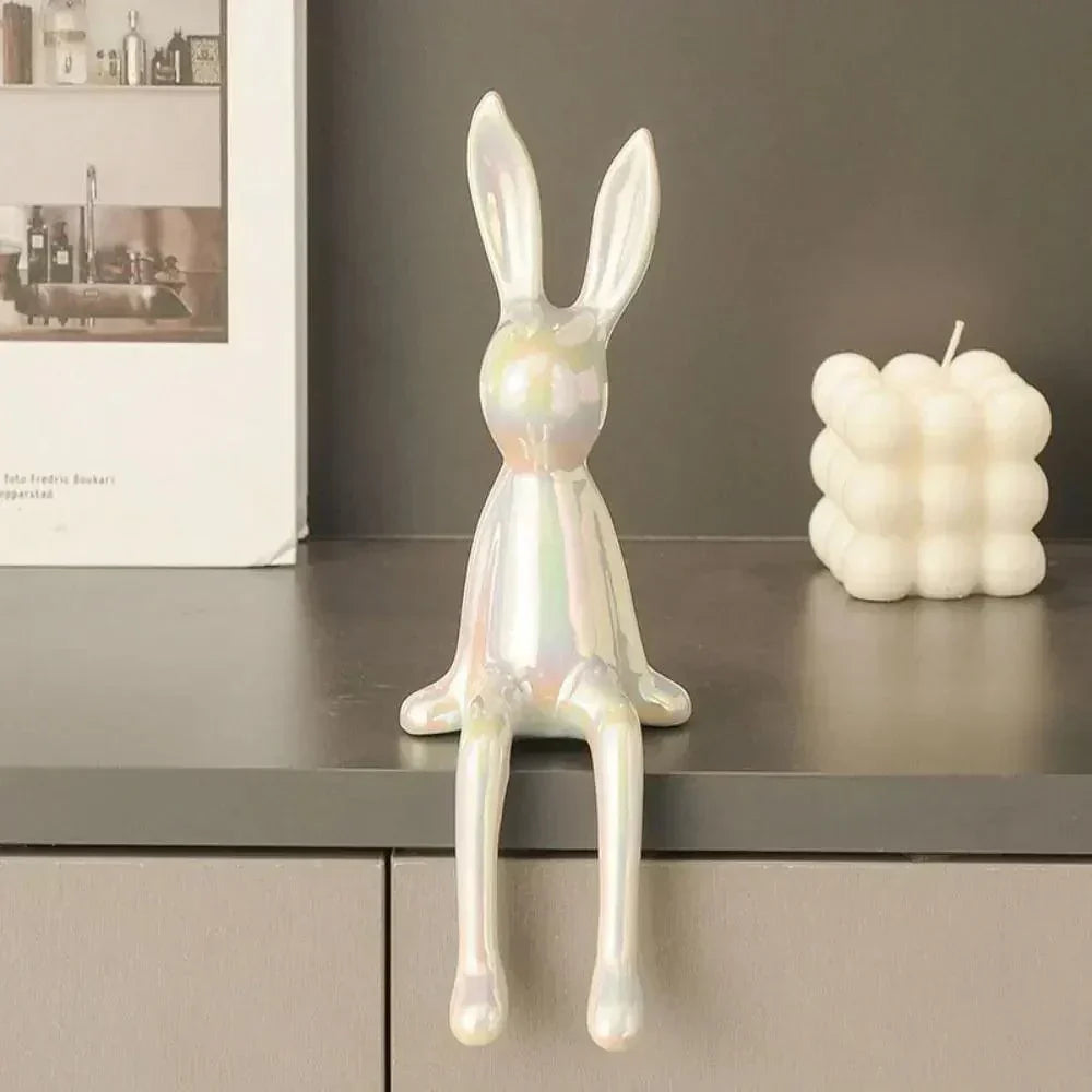 Gold Metallic Rabbit Statue for Decorative Shelf Display