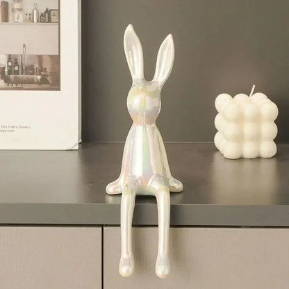 Gold Metallic Rabbit Statue for Decorative Shelf Display