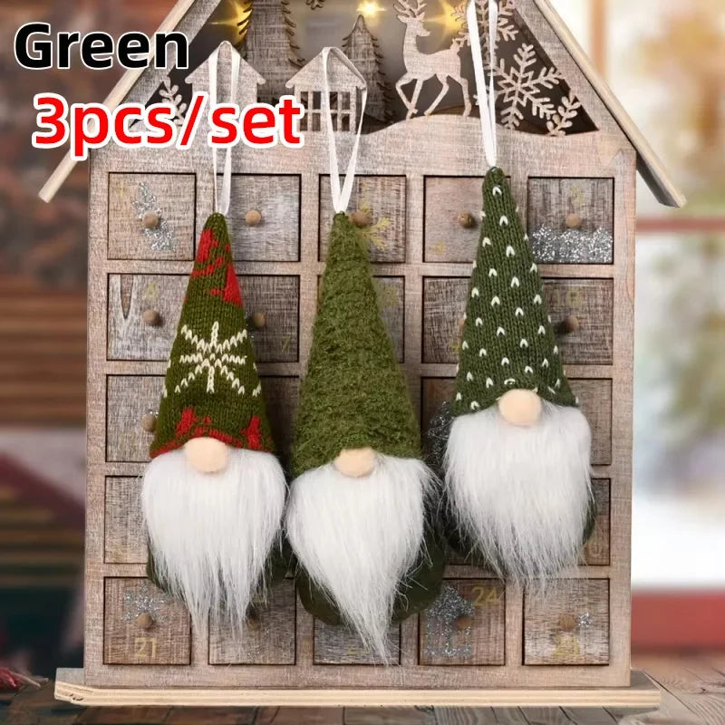 3-Piece Scandinavian Gnome Decoration Set | Fabric and Plush | Hanging Ornaments for Christmas Tree & Home