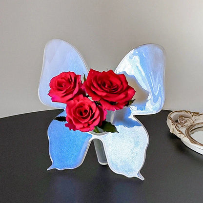 Clear Flower Vase with Artistic Butterfly Design