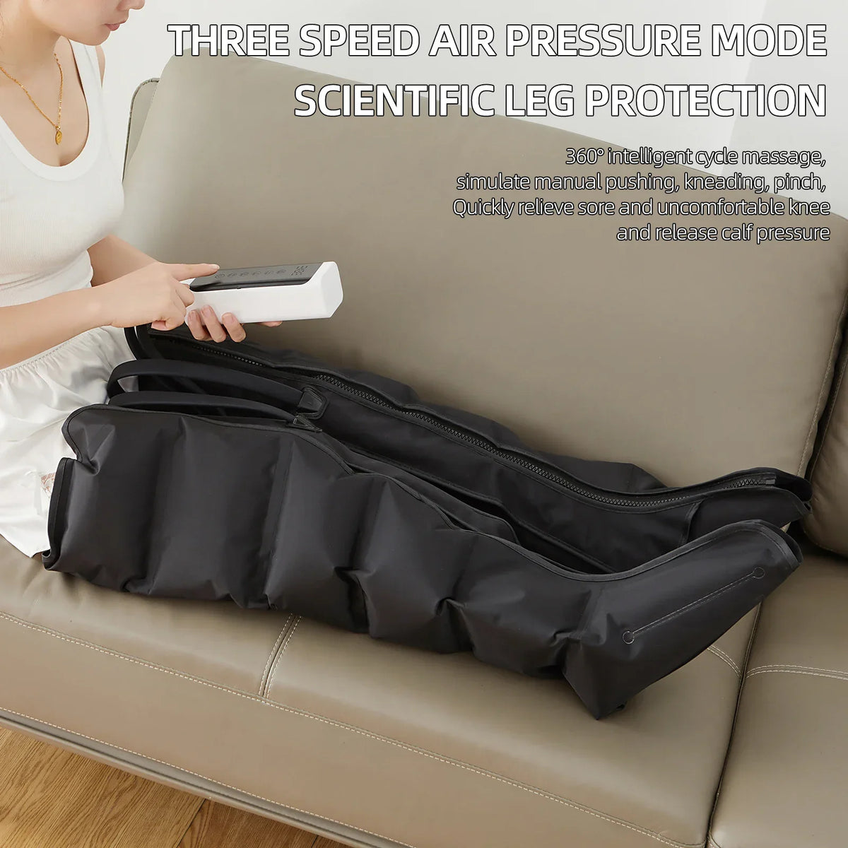 Leg Massager Boots with Air Compression | 6 Airbags for Foot, Calf & Knee, 3 Modes, 3 Intensities, LED Control