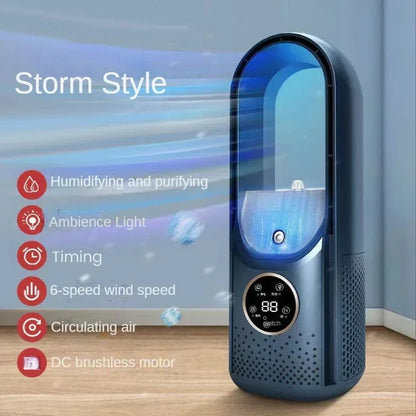 Bladeless Fan with Humidifier - 6 Speed Settings, USB Powered & Quiet