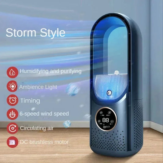 Bladeless Fan with Humidifier - 6 Speed Settings, USB Powered & Quiet