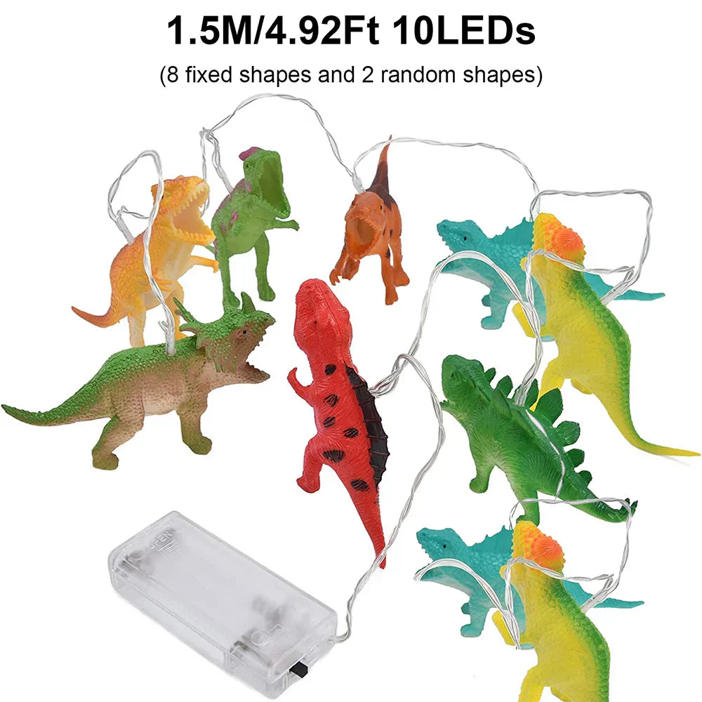 LED Dinosaur String Lights – Warm White Glow, 1.5m / 3m, Battery Operated & IP44 Rated