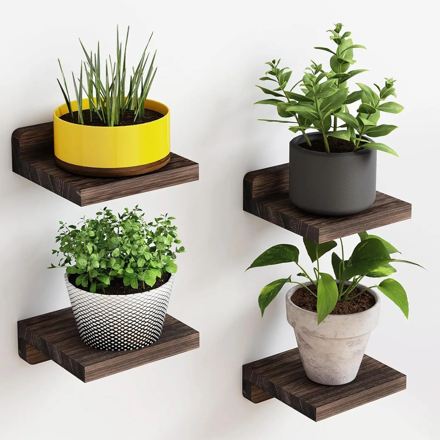 4-Piece Wall Shelf Set | Floating Wooden Shelves | Rustic Boho Style | 12.7 cm Mini Shelves with Two Mounting Options