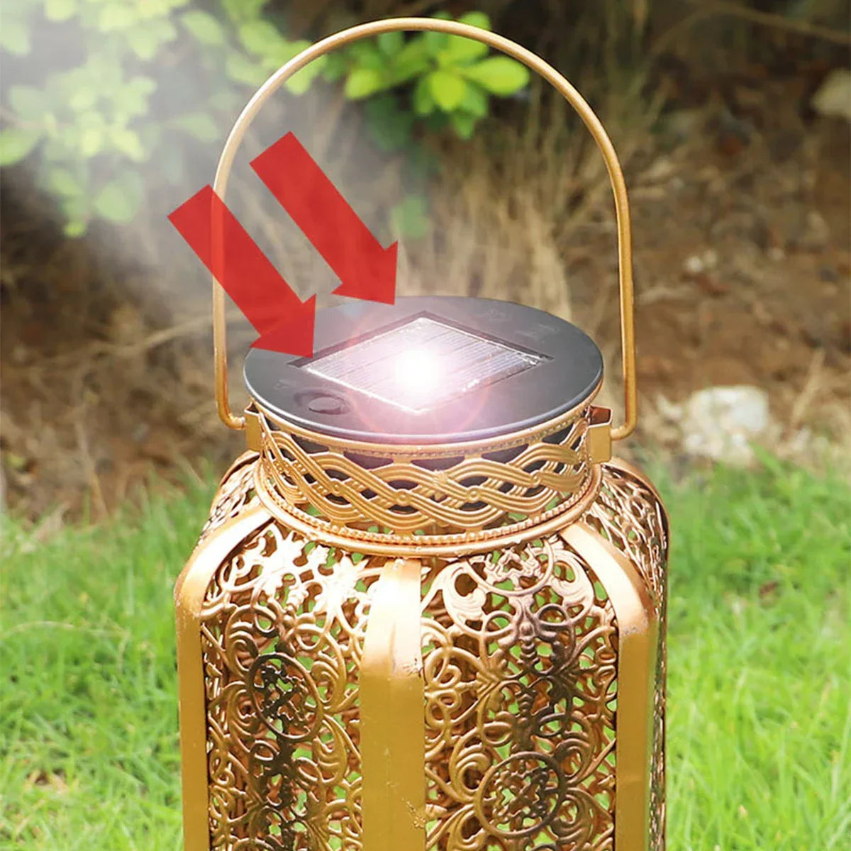 Moroccan-Style Solar Lantern with Iron Lattice for Garden Decor