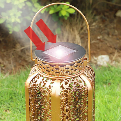 Moroccan-Style Solar Lantern with Iron Lattice for Garden Decor