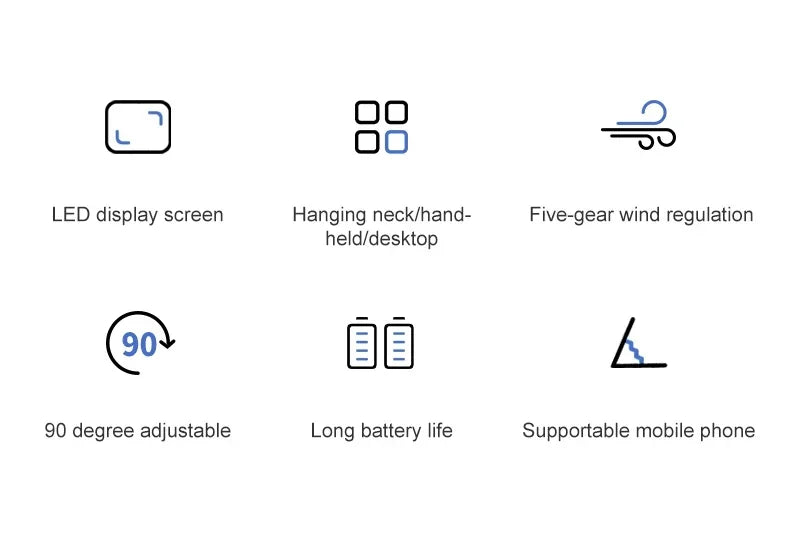 Portable Mini Fan 5000mAh – Wireless USB Rechargeable with Digital Screen and Phone Holder, 5-Speed Neck Hanging Design