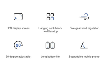 Portable Mini Fan 5000mAh – Wireless USB Rechargeable with Digital Screen and Phone Holder, 5-Speed Neck Hanging Design