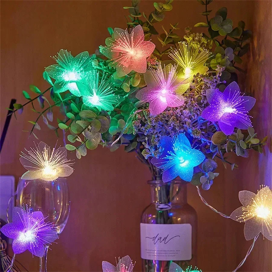 Fiber Optic LED Flower Fairy Lights | Battery-Operated Decorative Garland 2–3 m | Warm White & Multicolor
